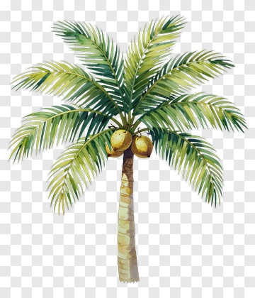 Watercolor Coconut Palm Tree PNG