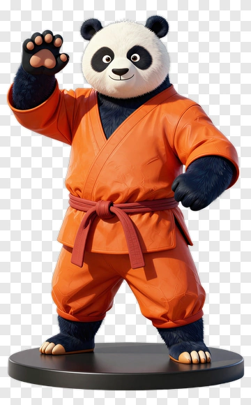 3D Panda Wearing An Orange Karate Gi PNG