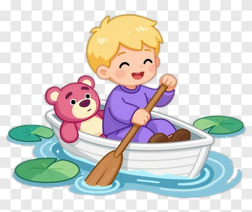 Boy Rowing A Boat With A Teddy Bear PNG
