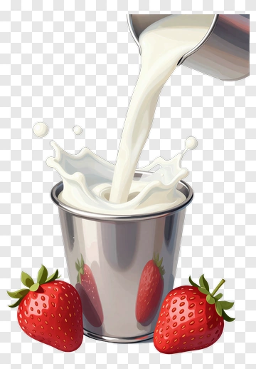 Milk Pouring Into A Metal Cup With Strawberries PNG