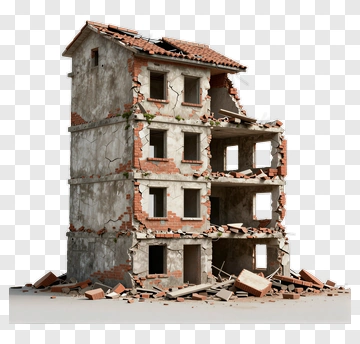Damaged Building With Crumbling Walls PNG