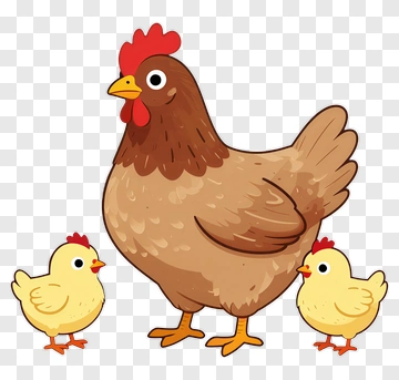 Cartoon Chicken With Chicks PNG