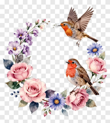 Floral Wreath With Birds PNG