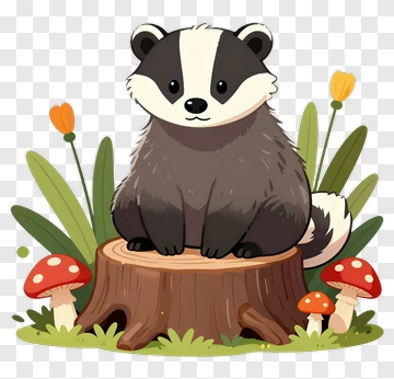 Cartoon Badger Sitting On A Tree Stump PNG