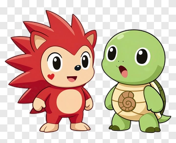 Cartoon Hedgehog And Turtle Characters PNG