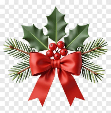Christmas Holly With Red Ribbon PNG