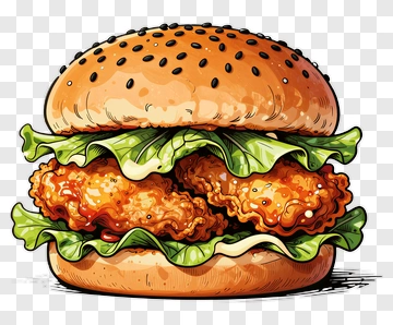 Cartoon Fried Chicken Burger PNG