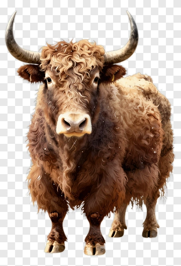 Realistic Highland Cow With Curly Fur PNG