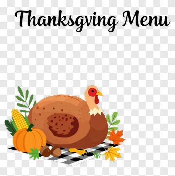 Thanksgiving Menu With Turkey And Fall Decorations PNG