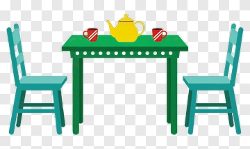 Colorful Tea Set On A Green Table PNG