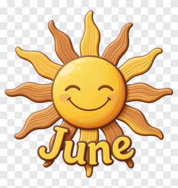 Smiling Sun With June Text PNG