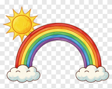 Colorful Rainbow With Sun And Clouds PNG