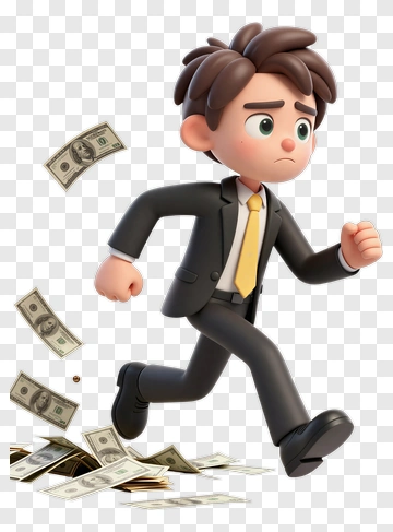 3D Businessman Running With Money PNG