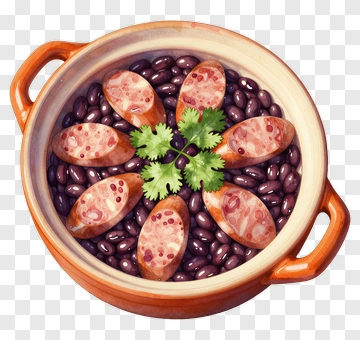 Bowl Of Black Beans With Sausages And Cilantro PNG