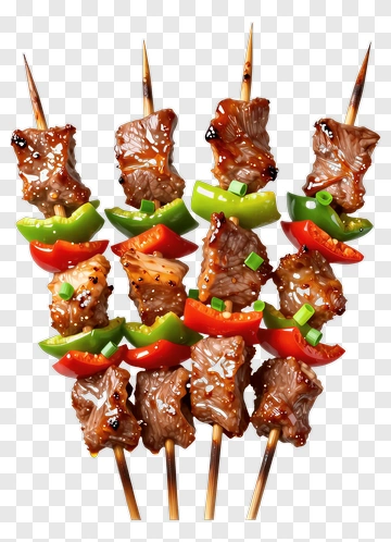 Delicious Beef Skewers With Vegetables PNG