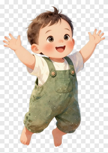 Happy Child In Green Overalls PNG