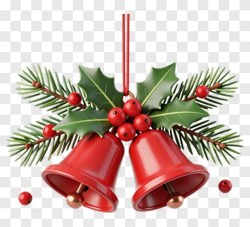 Christmas Bells With Holly And Pine PNG