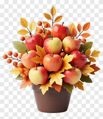 Colorful Apple Arrangement In A Pot PNG