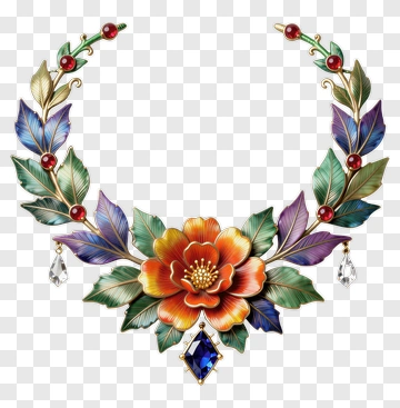 Colorful Floral Necklace Design PNG