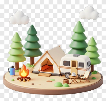 Camping Scene With Tent And Caravan PNG