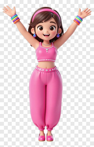Cartoon Girl With Colorful Accessories PNG