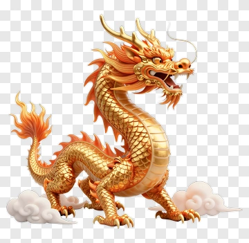 Golden Dragon With Clouds PNG