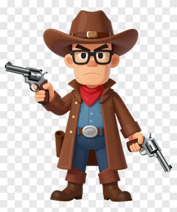 Cartoon Cowboy Holding Two Revolvers PNG