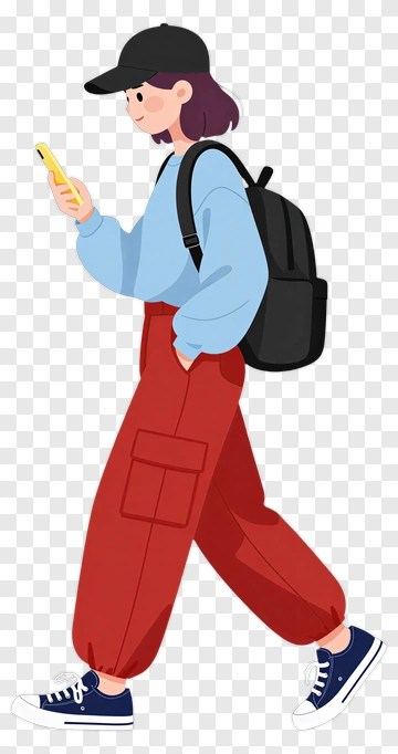 Girl Walking While Using A Smartphone PNG