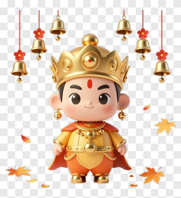 3D Cartoon Character With Bells And Autumn Leaves PNG