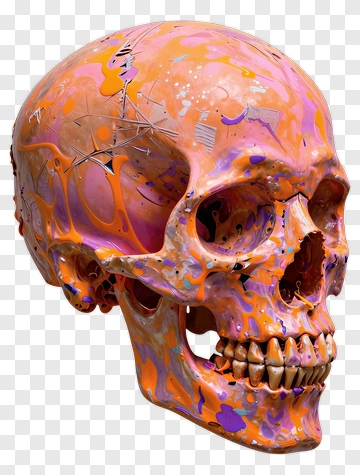 Colorful Skull With Abstract Paint Swirls PNG