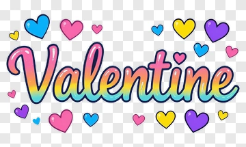 Colorful Valentine Text With Hearts PNG