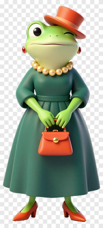 Stylish Frog In A Green Dress Holding A Handbag PNG
