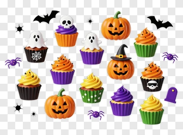 Halloween Cupcakes And Decorations PNG