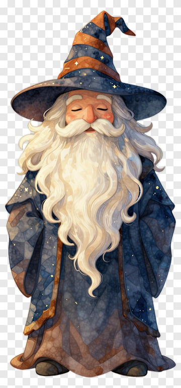 Cartoon Wizard With Long Beard And Blue Robe PNG