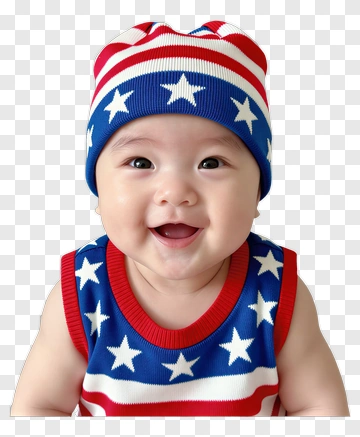 Happy Baby Wearing Red, White, And Blue Outfit PNG