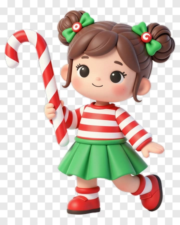 Cartoon Girl Holding A Candy Cane PNG