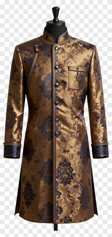 Elegant Traditional Long Coat With Floral Design PNG