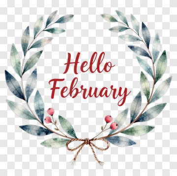 Hello February Floral Wreath PNG