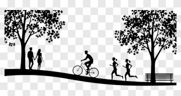 Silhouette Park Scene With People Walking And Biking PNG