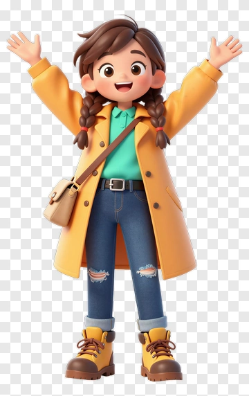 Cartoon Girl Celebrating With Open Arms PNG