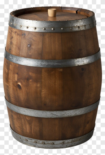 Wooden Barrel With Metal Bands PNG