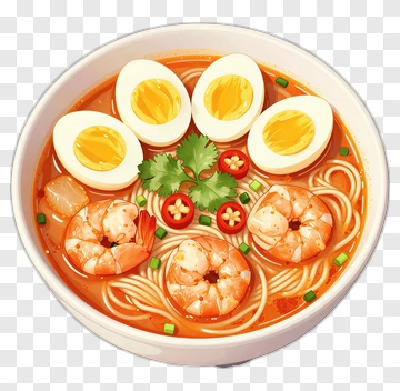 Shrimp Noodle Bowl With Boiled Eggs PNG