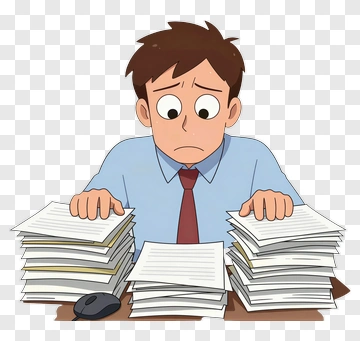 Stressed Office Worker Surrounded By Paperwork PNG