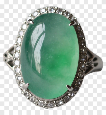 Green Jade Ring With Silver And Diamond Accents PNG