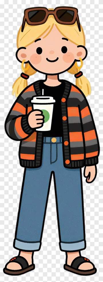 Cartoon Girl Holding A Drink PNG