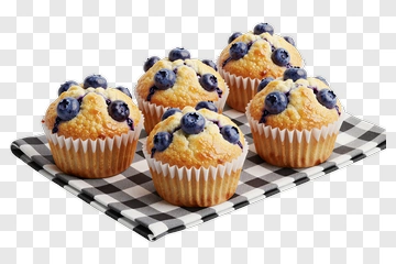 Blueberry Muffins On A Checkered Plate PNG