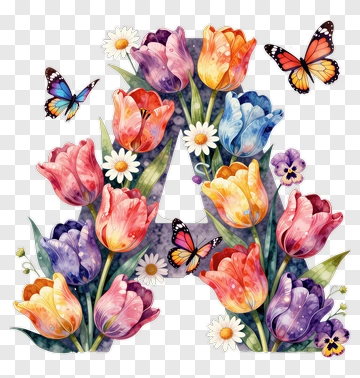 Colorful Floral Letter A With Butterflies PNG