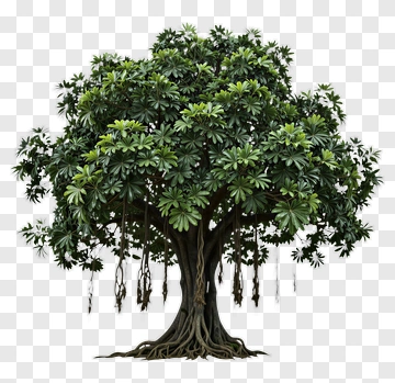 Lush Green Tree With Exposed Roots PNG