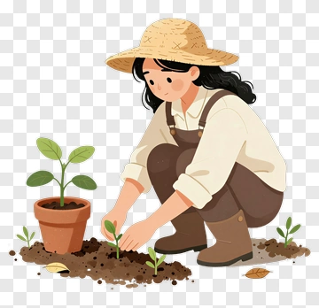 Gardener Planting Seedlings In A Pot PNG