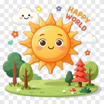 Cartoon Sun Smiling In A Happy World PNG